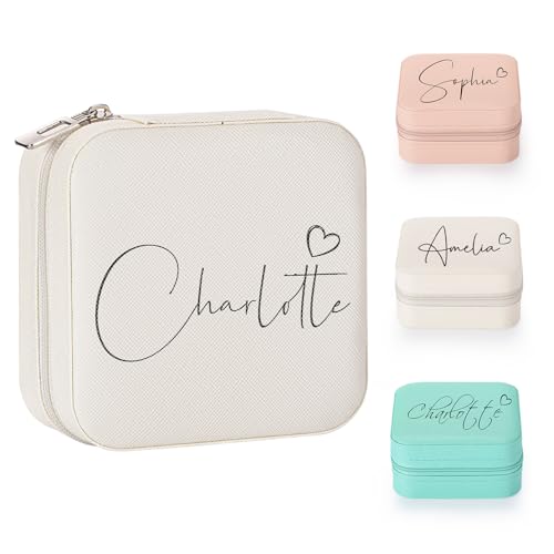 SPETYORT Personalisierte Schmuckschatulle für Damen, individuelle Reise Schmuckkästchen mit Namen, Leder-Schmuck-Organizer-Box für Ringe, Ohrringe, personalisierte Geschenke für Frauen von SPETYORT