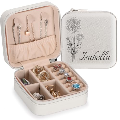 SPETYORT Personalisierte Schmuckschatulle für Damen, individuelle Reise Schmuckkästchen mit Namen, Leder-Schmuck-Organizer-Box für Ringe, Ohrringe, personalisierte Geschenke für Frauen von SPETYORT