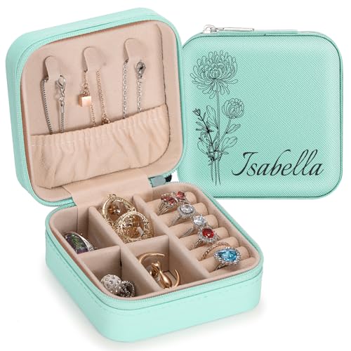 SPETYORT Personalisierte Schmuckschatulle für Damen, individuelle Reise Schmuckkästchen mit Namen, Leder-Schmuck-Organizer-Box für Ringe, Ohrringe, personalisierte Geschenke für Frauen von SPETYORT