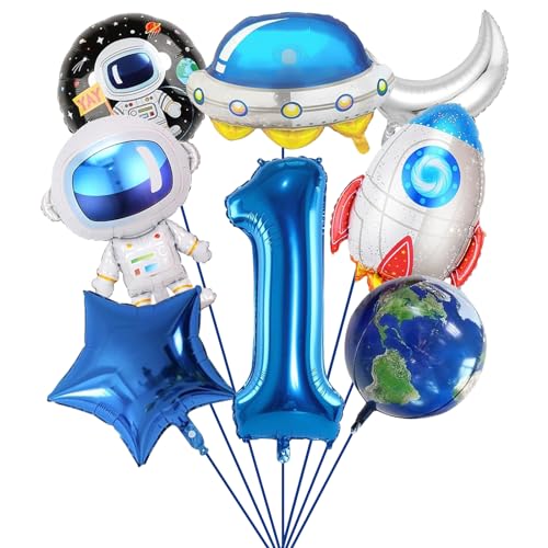 SPHERETRON 8 Stück Luftballons Geburtstagsdeko Kinder 1 Jahre Weltraum Astronaut Folienballon Rakete Helium Ballon deko Weltraum Geburtstagsdeko für Junge Geburtstag Party Motto Party Deko von SPHERETRON