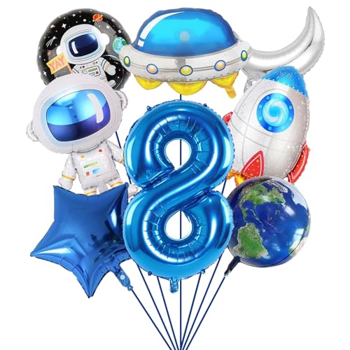 SPHERETRON 8 Stück Weltraum Ballons 8 Jahre Geburtstagdeko Weltraum Luftballon Astronaut Ballons folienballon 8, Astronauten Raketen Folienballons Geburtstag Deko für deko geburtstag junge von SPHERETRON