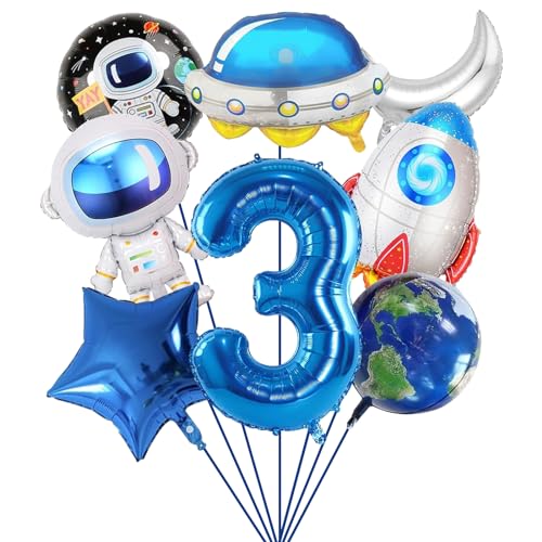 SPHERETRON Weltraum Astronaut Folienballon,8 Stück Weltraum Geburtstagdeko Luftballon Set Weltraum Luftballons Deko Folienballon für Weltraum 3 Jahre Astronauten Kindergeburtstag Deko von SPHERETRON