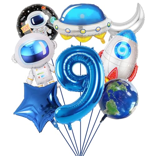 SPHERETRON 8 Stück Weltraum Luftballon Set geburtstagsdeko 9 jahre junge Weltraum Astronaut Folienballon Rakete Raumschiff Helium Ballon Folienballon Astronaut für deko geburtstag junge von SPHERETRON