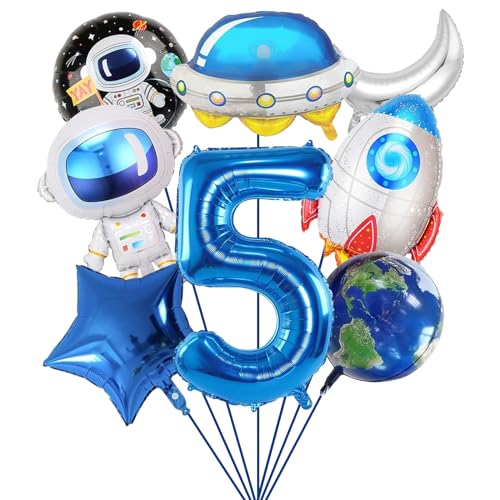 SPHERETRON Weltraum Luftballon,8 Stück Weltraum Astronaut Folienballon,Weltraum Geburtstag Deko 5 Jahre,Rakete Raumschiff Ballons mit Sterne Mond Weltraum Ballons für Weltraum Kindergeburtstag Deko. von SPHERETRON