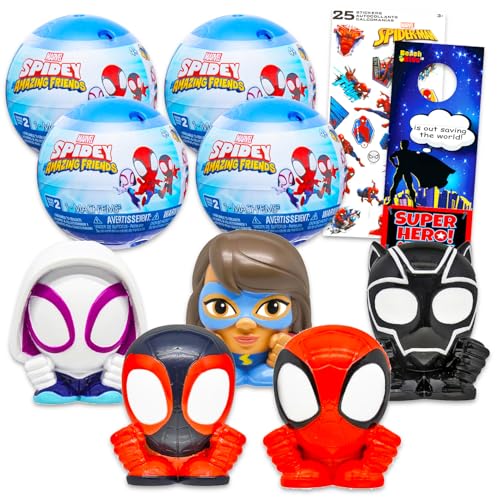 Spidey and Friends Blind Box Partyzubehör – Paket mit 4 Spiderman-Mash'Ems Blindball-Minifiguren, Mystery-Spielzeug plus Aufklebern, mehr | Spidey und seine erstaunlichen Freunde Figuren für Kinder, von SPIDER-MAN