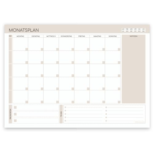 SPIEGELLUST® Monatplaner Block DIN A4 undatiert | Notizblock zum Abreißen 25 Seiten |To-Dos, Prioritäten & Notizen | Monthlyplanner Deutsch von SPIEGELLUST