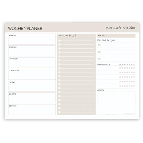 SPIEGELLUST® Wochenplaner Block DIN A4 undatiert | Notizblock zum Abreißen 50 Seiten | Habit Tracker, To-Dos, Prioritäten & Notizen | Weekly planer von SPIEGELLUST