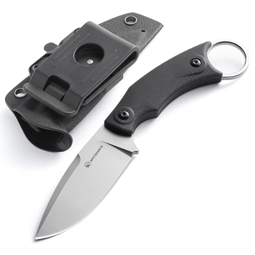 SPITZKANTE EDC Messer Feststehend SSH-A, Jagdmesser mit 360° Verstellbarem Gürtelclip und Kydex Scheide, Gürtelmesser Quer Klingenlänge 8, 7cm, G10 Griff, Full Tang Messer Outdoor, Schwarz von SPITZKANTE