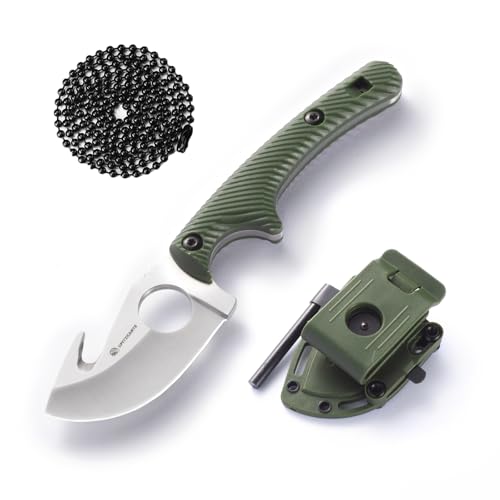 SPITZKANTE EDC Neck Knife HO-YN, Feststehendes Messer Klein mit 360 Grad Verstellbarem Clip, Gut Hook, 6, 2cm Klingenlänge, 42a konforme Halskette Messer mit Integrierte Pfeife, Feuerstahl von SPITZKANTE