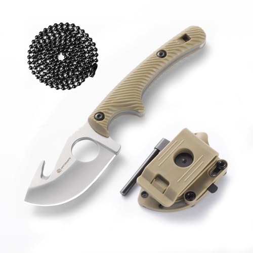 SPITZKANTE Neck Knife Mini HO-YN, Kleines Messer Outdoor mit 360 Grad Verstellbarem Clip, Gut Hook 6, 2cm Klingenlänge, 42a konforme Halskette messer mit Integrierte Pfeife, Feuerstahl von SPITZKANTE