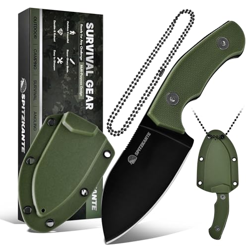 SPITZKANTE P-DA Neck Knife – Mini Survival Outdoor Messer mit Kydex-Scheide und Kugelkette (C-GRÜN) von SPITZKANTE