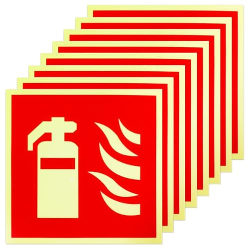 SPOKKI 8 Stück Feuerlöscher Schild Feuerlöscher, 150 x 150 mm PVC Brandschutzzeichen, Feuerlöscher Aufkleber Hinweisschild Feuerlöscher Nachleuchtend Selbstklebend für Haus, Büro, Baustelle und Auto von SPOKKI