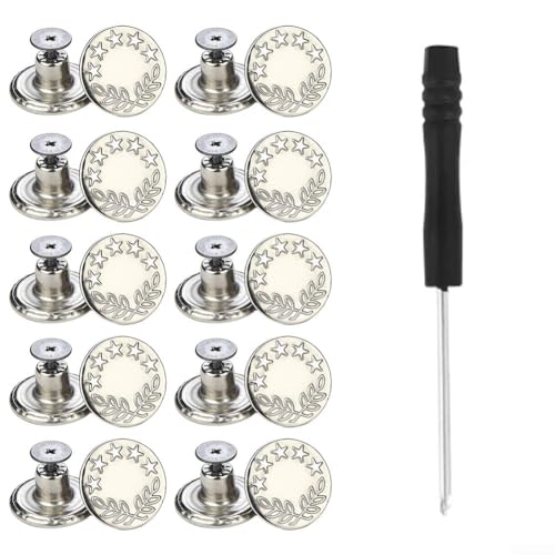 10 Stück Metall-Jeansknöpfe, Ersatz-NoSew Schraubknöpfe, Reparatur-Set, DIY, 17 mm Größe (C) von SPORTARC