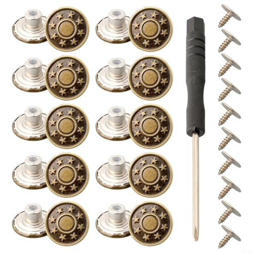 10 Stück Metall-Jeansknöpfe, Ersatz-NoSew Schraubknopf-Reparatur-Set, DIY, 17 mm Größe (A) von SPORTARC