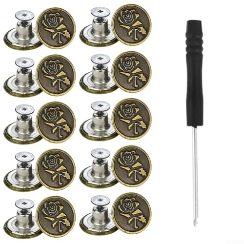 10 Stück Metall-Jeansknöpfe, Ersatz-NoSew Schraubknopf-Reparatur-Set, DIY, 17 mm Größe (B) von SPORTARC