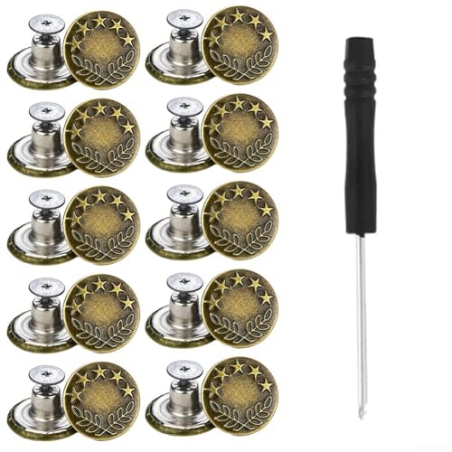 10 Stück Metall-Jeansknöpfe, Ersatz-NoSew Schraubknopf-Reparatur-Set, DIY, 17 mm Größe (D) von SPORTARC