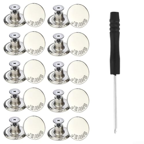 10 Stück Metall-Jeansknöpfe, Ersatz-NoSew Schraubknopf-Reparatur-Set, DIY, 17 mm Größe (F) von SPORTARC