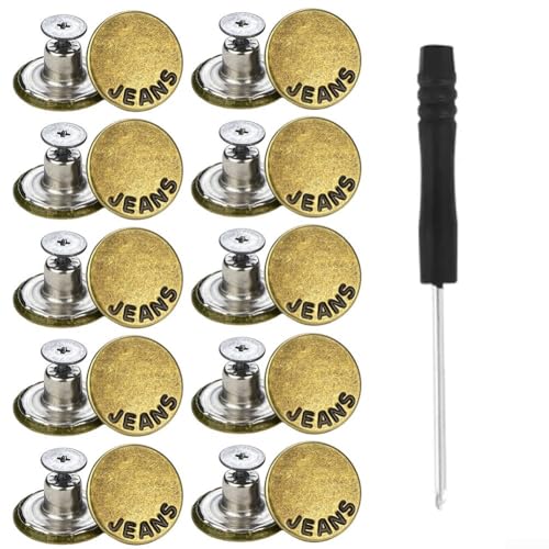 10 Stück Metall-Jeansknöpfe, Ersatz-NoSew Schraubknopf-Reparatur-Set, DIY, 17 mm Größe (G) von SPORTARC