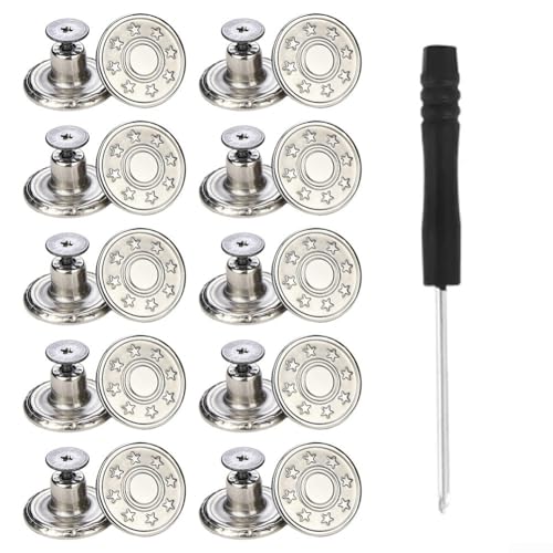 10 Stück Metall-Jeansknöpfe, Ersatz-NoSew Schraubknopf-Reparatur-Set, DIY, 17 mm Größe (H) von SPORTARC