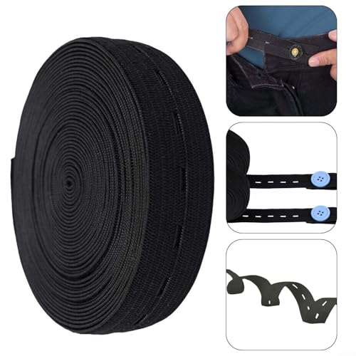 Elastisches Band mit Knopflöchern, 30 m, Schwarz, flach, dehnbar, bequeme Wahl für Kleidungsanpassungen (3 cm) von SPORTARC