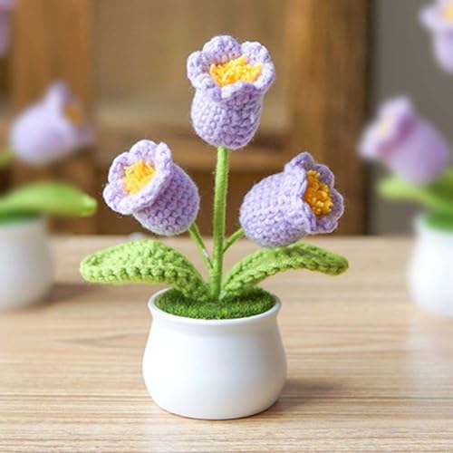 SPORTARC Handgefertigte künstliche Pflanze Bonsai, künstliche Pflanzen, gehäkelte handgefertigte Kintting-Blumen, Mini-geflochtene Topf-Strick-Häkelblume (lila) von SPORTARC