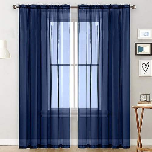 SPORTARC Tüll Mesh Sheer Vorhang, Dunkelblau Sheer Vorhänge, Panel Vorhänge, Shutter Screening Garn Voile Zimmer Tür Volant Drape von SPORTARC