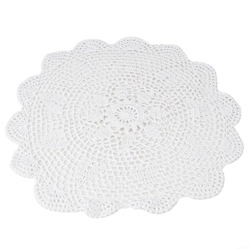 Häkeldeckchen im Vintage-Stil, runde Spitze, Tischdecke, Blumen-Tischdecke, handgefertigt, Baumwolle, Weiß/Beige, 40 cm Durchmesser (Weiß) von SPORTARC