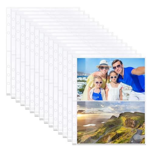 100 Stück Fotokartenhüllen A5 2 Fächer: Photocard Binder Je 13,5 x 9cm, Klarsichthüllen 6 Löcher Wasserdicht und Transparent für Postkarten Aufbewahrung Fotos Dokumente von SPORWAY