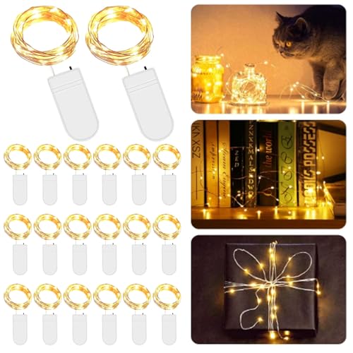 SPORWAY 20 Stück LED Lichterkette Batterie, 3M 30 LEDs Lichterkette Warmweiß String Fairy Light Lichterketten mit Knopfbatterie Mini Drahtlichterkette für Garten Weihnachten Party Innen Außen DIY Deko von SPORWAY