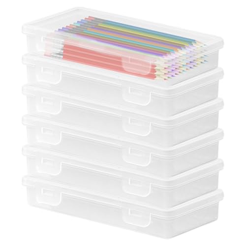 SPORWAY 6 Pack 19x9.5x3cm Großer Rechteckiger Kunststoff Aufbewahrungsboxbehälter: Stifte Organizer, Stiftebox Mit Deckel, Federmappe Groß, für Art Supply Schreibwaren Kosmetika Werkzeugteile von SPORWAY