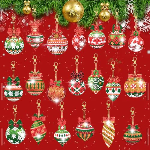 SPORWAY Diamond Painting Weihnachten Anhänger: 20 Stück Diamond Painting Anhänger Schlüsselanhänger, DIY Diamanten Malerei Schlüsselbund Kits, 5D DIY Diamant Weihnachtsbaum Anhänger für DIY, Deko von SPORWAY