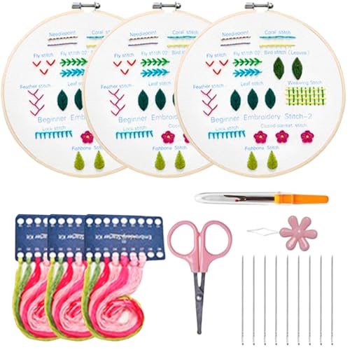 SPORWAY Stickset für Anfänger: Sticken für Anfänger Embroidery Kit, Blumenmuster Pflanzen Stickvorlagen, DIY Set Erwachsene, Kreuzstich Set mit Farbfäden und Werkzeugen von SPORWAY