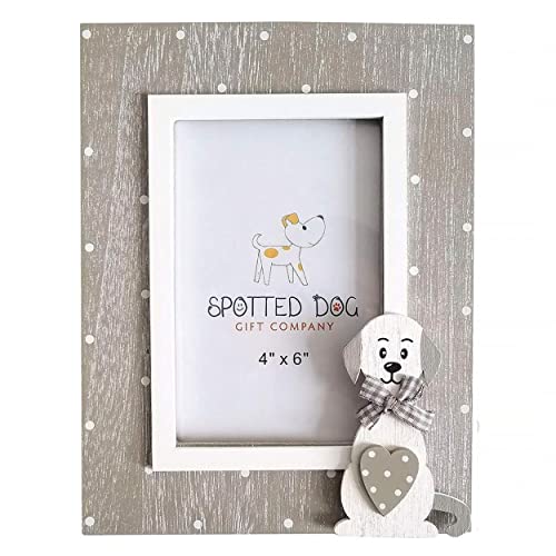 SPOTTED DOG GIFT COMPANY Bilderrahmen mit Hundemotiv, 10x15 Haustier Fotorahmen aus Holz, Tierfotorahmen, Hund Haus Dekoration, Geschenke für Hundeliebhaber Tierliebhaber Hundemama, Grau von SPOTTED DOG GIFT COMPANY