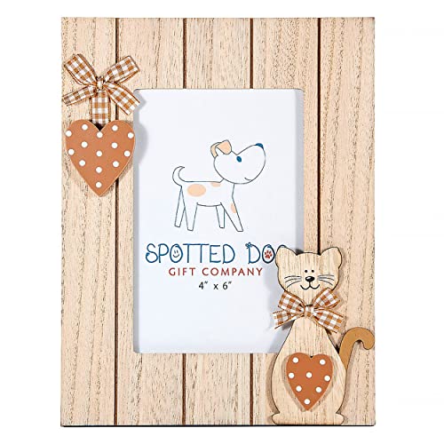 SPOTTED DOG GIFT COMPANY Bilderrahmen mit Katzenmotiv, 10x15 Haustier Fotorahmen aus Holz, Tierfotorahmen, Katze Haus Dekoration, Geschenke für Katzenliebhaber Katzenmama, Braun von SPOTTED DOG GIFT COMPANY