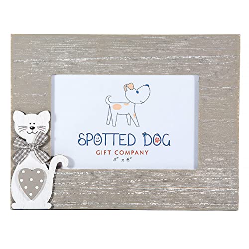 SPOTTED DOG GIFT COMPANY Bilderrahmen mit Katzenmotiv, 15x10 Haustier Fotorahmen aus Holz, Tierfotorahmen,Katze Haus Dekoration, Geschenke für Katzenliebhaber Tierliebhaber, Grau von SPOTTED DOG GIFT COMPANY