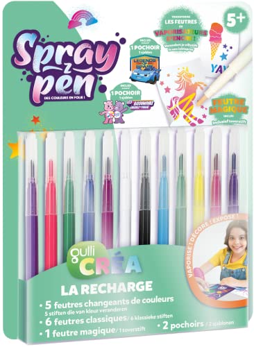 SPRAY Z PEN - Nachfüllpack für Kinder Zeichenspray Pen – 5 Filzstifte, die die Farben ändern + 1 magischer Filzstift + 6 klassische Filzstifte – kreatives Spiel, Original Gulli Crea, Einheitsgröße von SPRAY Z PEN