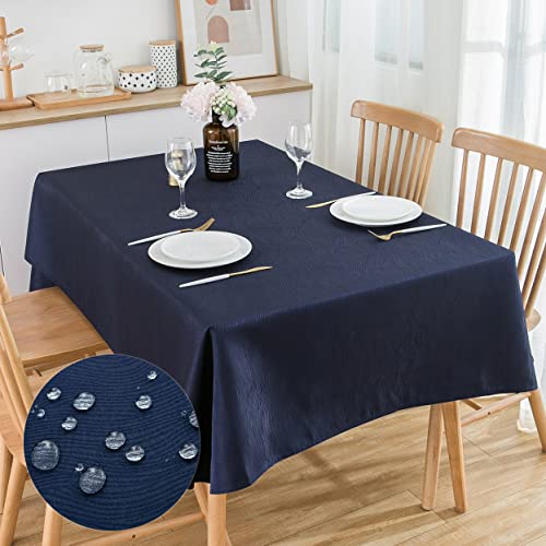 SPRICA Marineblau Jacquard-Tischdecke Rechteckige 210x150cm, wasserabweisend, einfarbig, hochwertig & weich, Wasserfluss-Musterdesign, maschinenwachbar von SPRICA