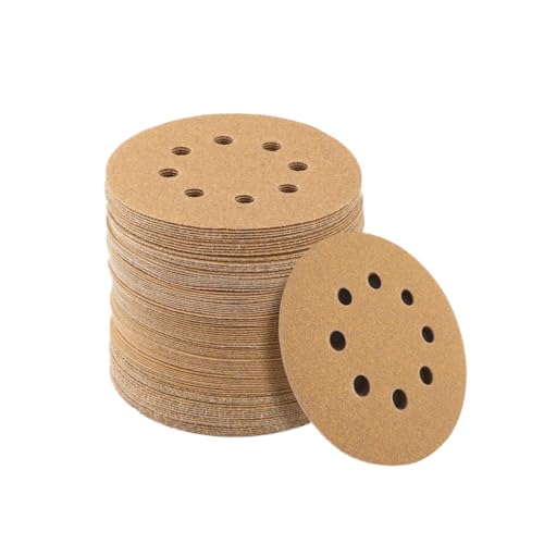 Schleifscheiben, SPTA 100x 125mm Stück Klett Schleifpapier für Exzenterschleifer - 60/80/120/150/220 Körnung 125mm Klett-Schleifpapier Set 8 Loch für Holz Holzwerkstoffe Spanplatte Metall von SPTA