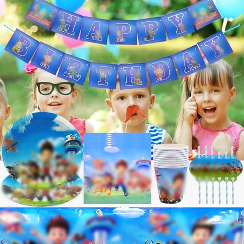 112 Stück Partygeschirr Kindergeburtstag Party Supplies Set Pappteller Geburtstag mit Teller Becher Servietten Tischdecke für Partys Geburtstags Hochzeitsfest von SPVN