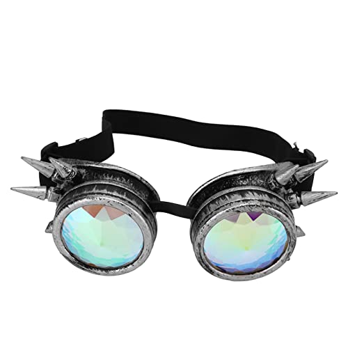 SPYMINNPOO Kaleidoscope Steampunk -Brille, Regenbogenkristalllinsen, Verstellbare Nosenspiele für die Vintage Decoration Party (Antikes Silber) von SPYMINNPOO