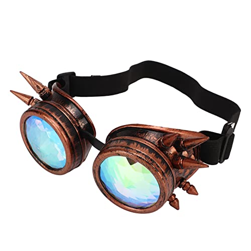 SPYMINNPOO Steampunk Brille, Halloween Kaleidoskop Rave Brille mit Regenbogen Kristalllinsen, Verstellbare Trippy Psychedelische Brille (Lila Bronze) von SPYMINNPOO