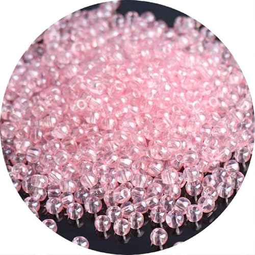 2/3/4 mm transparente Glas-Rocailles, bunte runde Abstandsperlen für DIY-Schmuck, Armbandherstellung, Zubehör, YG08, rosa, 4 mm, 10 g, 130 Stück von SPeesy