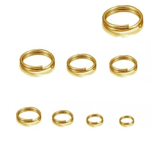 50/100 Stück 6–15 mm goldfarbener Edelstahl mit offenem Sprung, runder Spaltring, Doppelschlaufenverbinder für DIY-Schmuckherstellungszubehör, Goldstahl, 0,6 x 5 mm von SPeesy