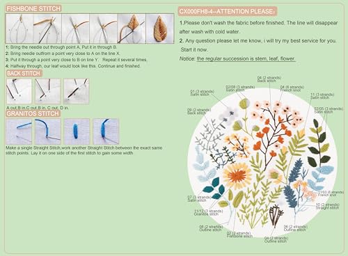 SQIALOUN 4 Sets Stickset für Anfänger, Erwachsene und Kinder mit Mustern, Anfänger-Stickset, Sticksets für Erwachsene, Handstickset enthält Bambusrahmen, Tuch von SQIALOUN