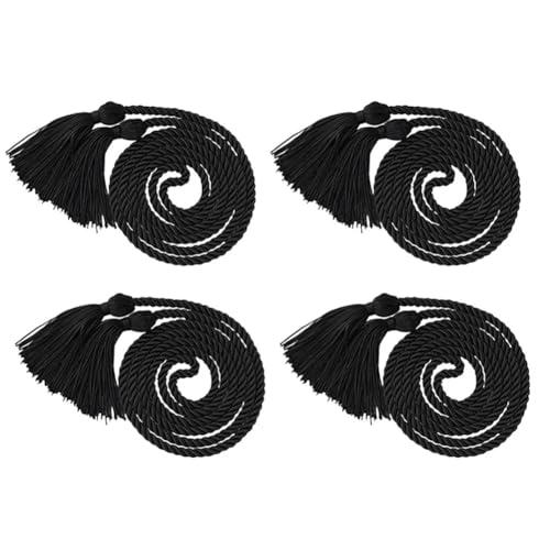 SQIANKUN Vorhang Raffhalter Lange Seil Quasten Fransen DIY Handwerk Schmuck Vorhang Kleidungsstücke Dekor Seide Schnur Seil Band Quasten Anhänger Raffhalter FüR VorhäNge(Black 4pcs) von SQIANKUN