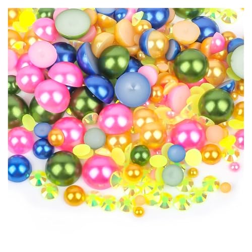 SQING 10/30g Mix Größe ABS Imitation Perlen Halb Runde Flatback Perlen AB Farbe Harz Strass for Handwerk DIY Nagel Kunst Dekoration(1113,100g (Mix Size)) von SQING