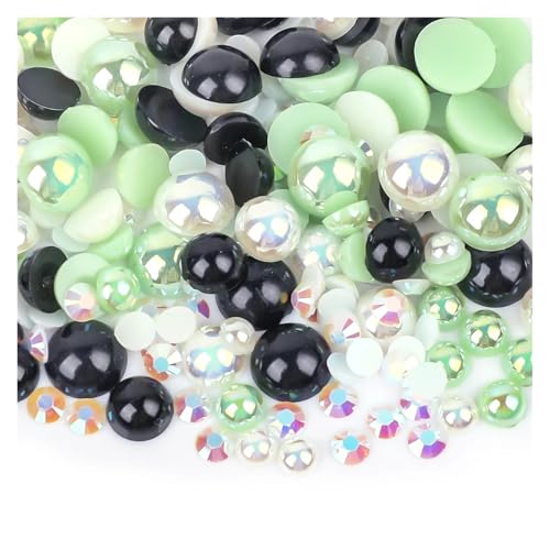 SQING 10/30g Mix Größe ABS Imitation Perlen Halb Runde Flatback Perlen AB Farbe Harz Strass for Handwerk DIY Nagel Kunst Dekoration(1115,30g (Mix Size)) von SQING