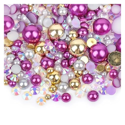 SQING 10/30g Mix Größe ABS Imitation Perlen Halb Runde Flatback Perlen AB Farbe Harz Strass for Handwerk DIY Nagel Kunst Dekoration(1118,100g (Mix Size)) von SQING