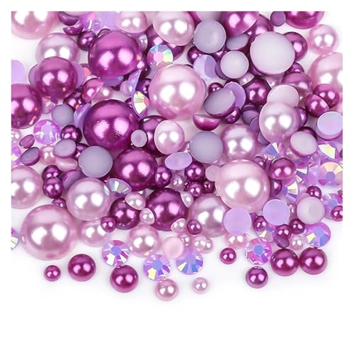 SQING 10/30g Mix Größe ABS Imitation Perlen Halb Runde Flatback Perlen AB Farbe Harz Strass for Handwerk DIY Nagel Kunst Dekoration(1127,100g (Mix Size)) von SQING