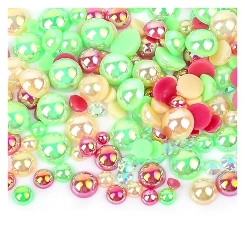 SQING 10/30g Mix Größe ABS Imitation Perlen Halb Runde Flatback Perlen AB Farbe Harz Strass for Handwerk DIY Nagel Kunst Dekoration(1129,10g (Mix Size)) von SQING